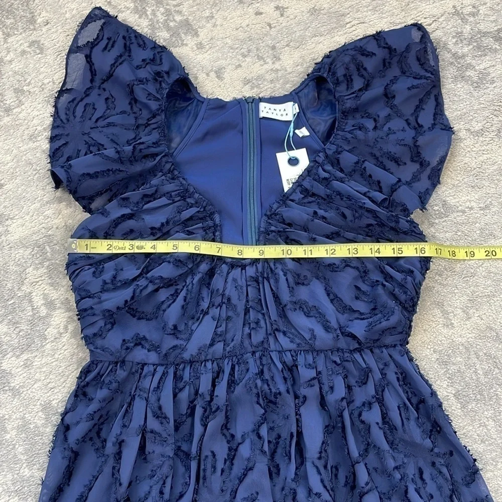 NWT Tanya Taylor Leonie Gown Navy Blue Maxi Formal Notched V Sz 4